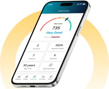 Mobile phone displaying a credit score dashboard
